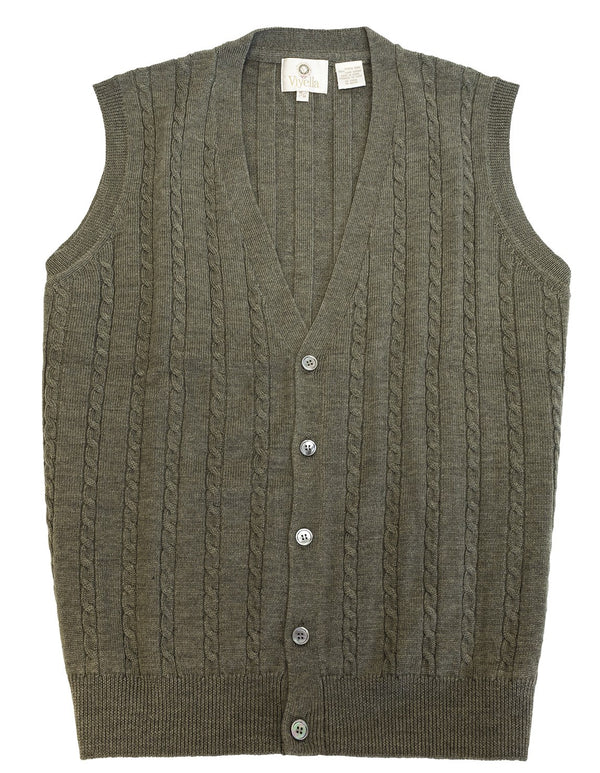 Viyella Cable Front Sleeveless Baruffa Merino Wool Cardigan Vest