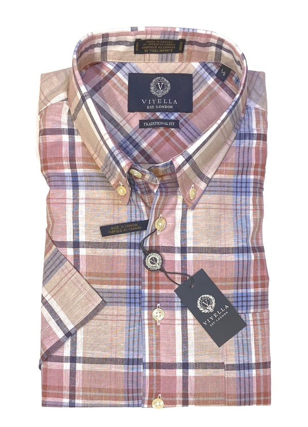 Viyella Cotton Linen Check Made in Canada Shirt